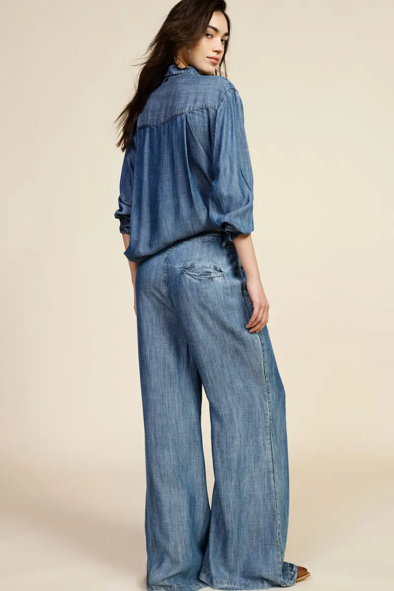 Pantaloni palazzo ricamo floreale vita alta miniatura 3