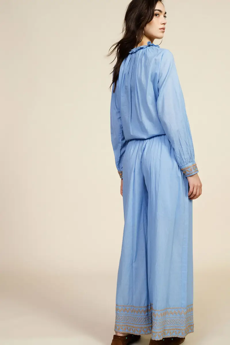 Pantaloni palazzo ricamo geometrico fondo miniatura 3