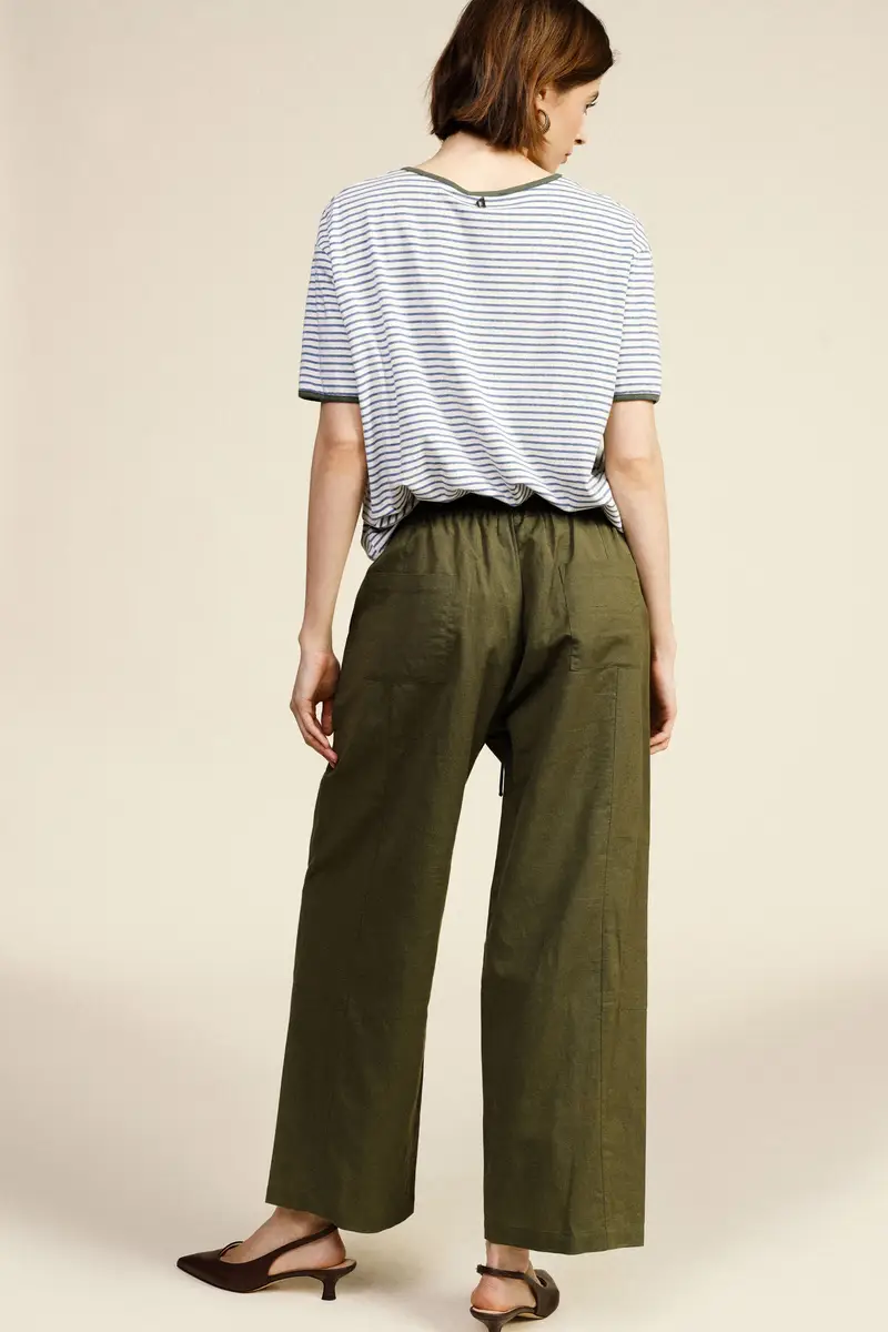 Pantaloni palazzo ricamo tasche e vita alta miniatura 3