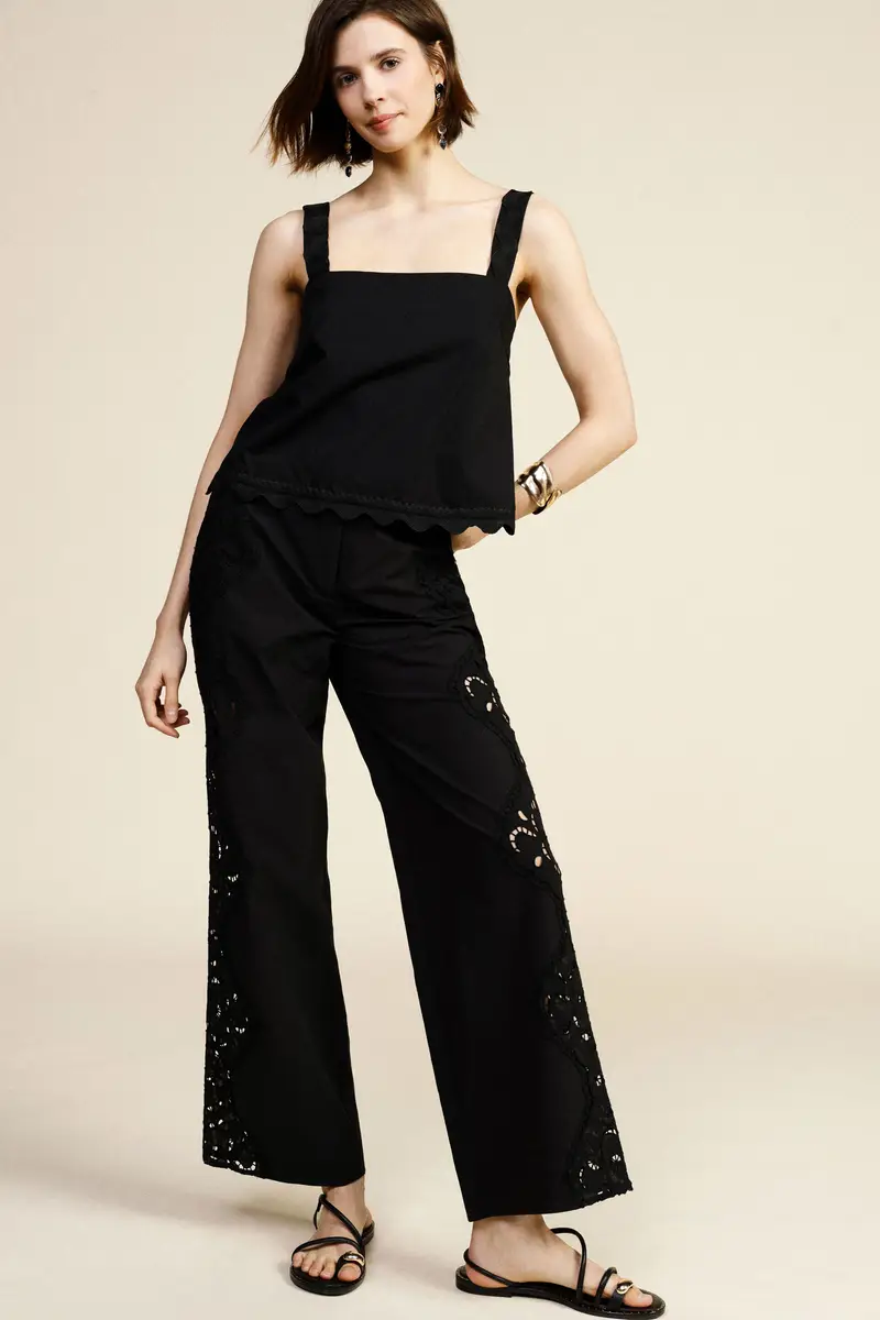 Pantaloni palazzo ricamo traforato gamba ampia miniatura 2