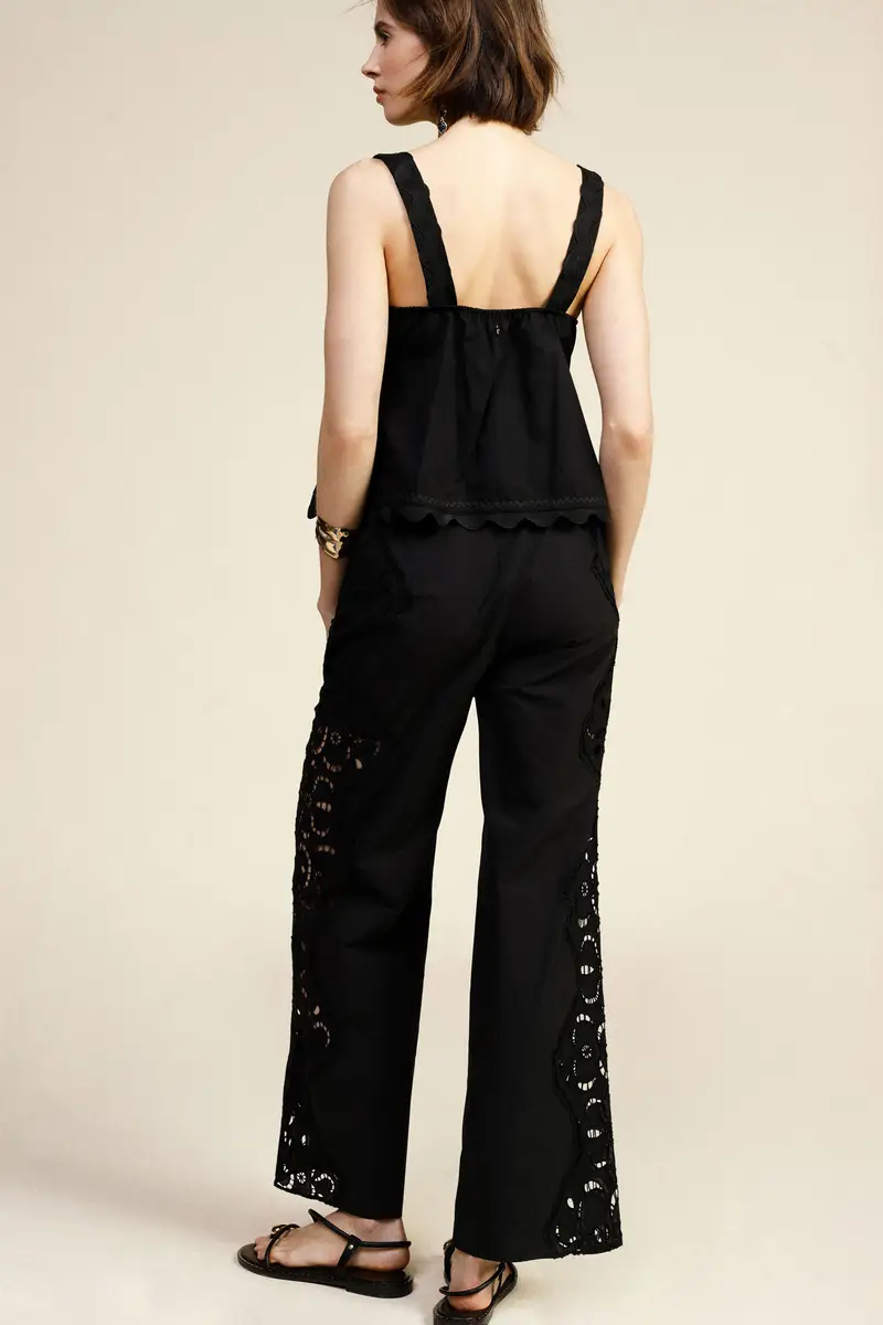 Pantaloni palazzo ricamo traforato gamba ampia miniatura 3