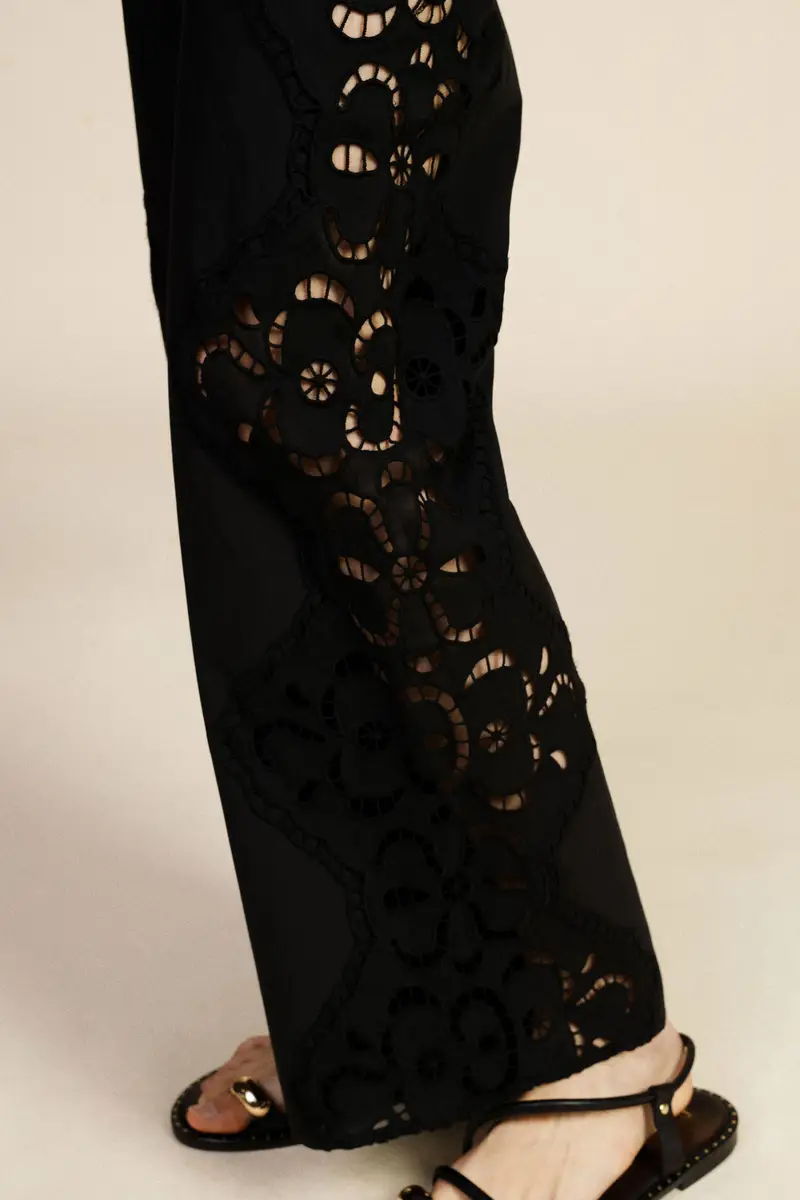 Pantaloni palazzo ricamo traforato gamba ampia miniatura 4