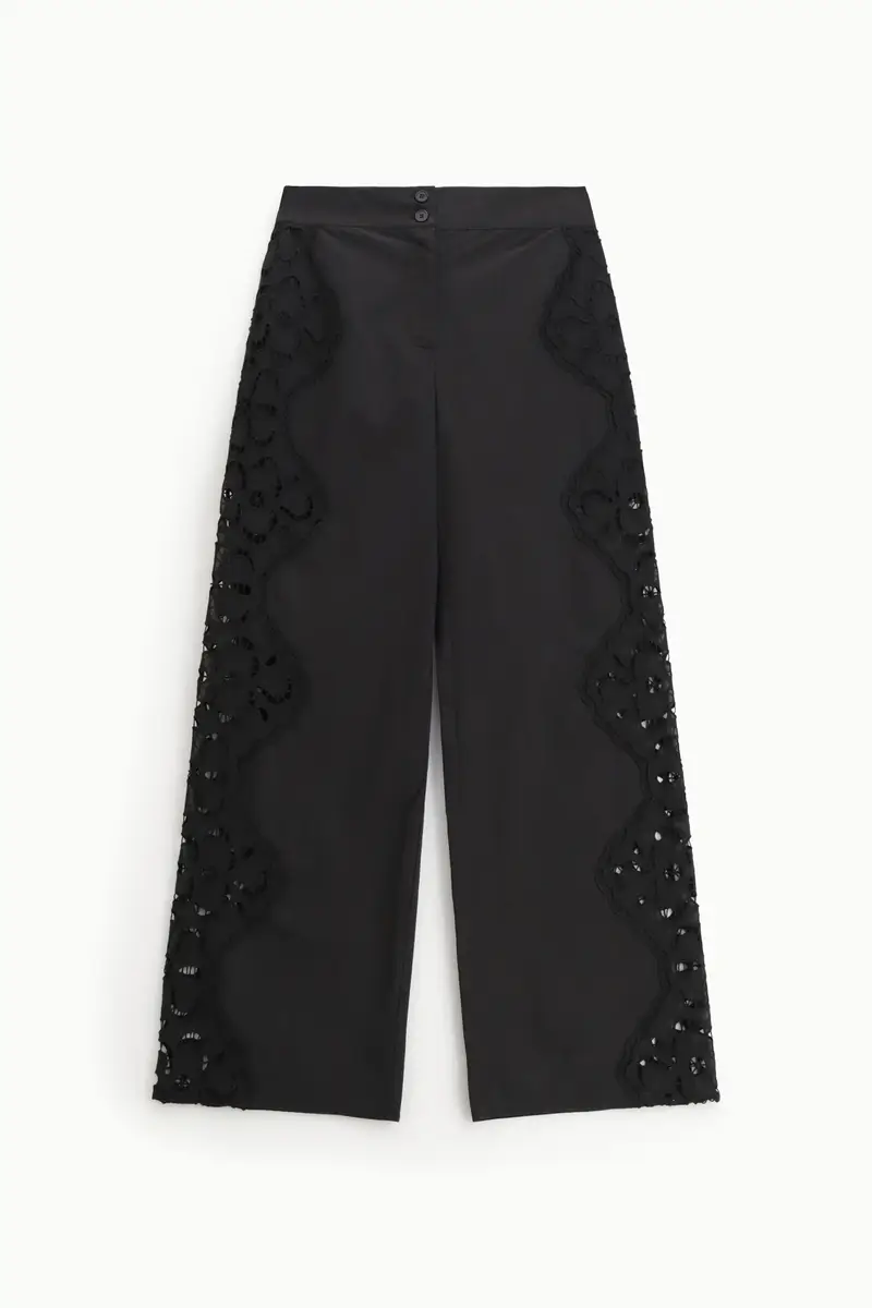 Pantaloni palazzo ricamo traforato gamba ampia