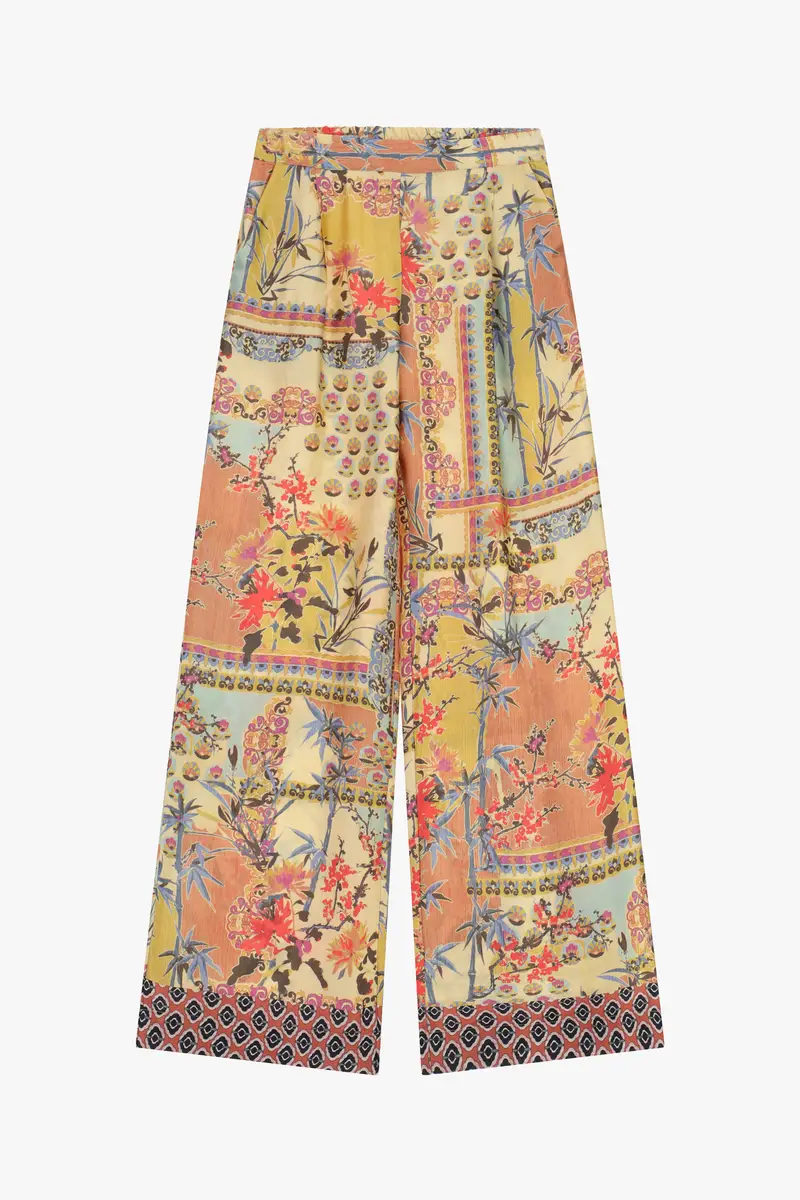 Pantaloni palazzo stampa floreale a motivo patchwork