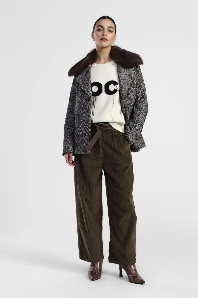 Pantaloni palazzo velluto coste con cintura miniatura 2