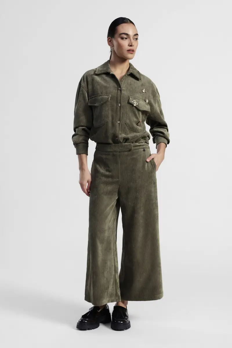 Pantaloni palazzo velluto coste vita alta miniatura 2