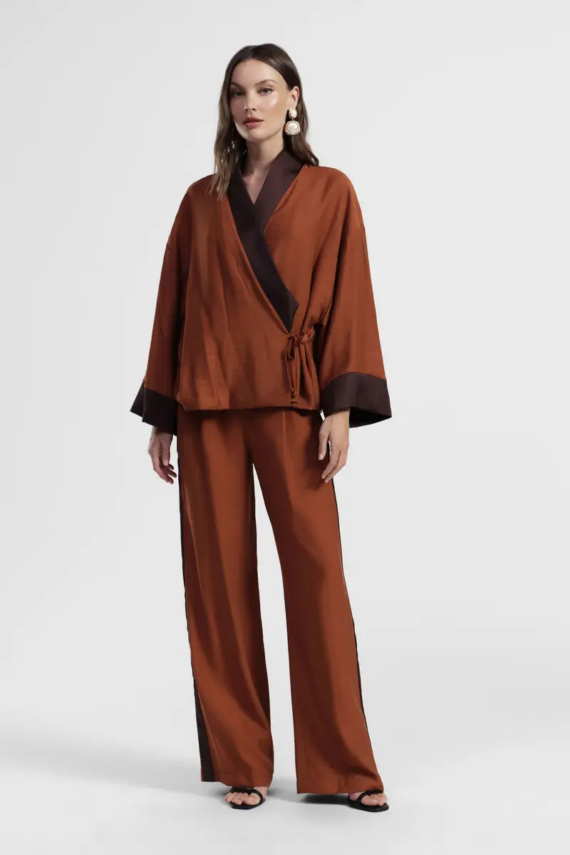 Pantaloni palazzo vita alta con bande laterali miniatura 2