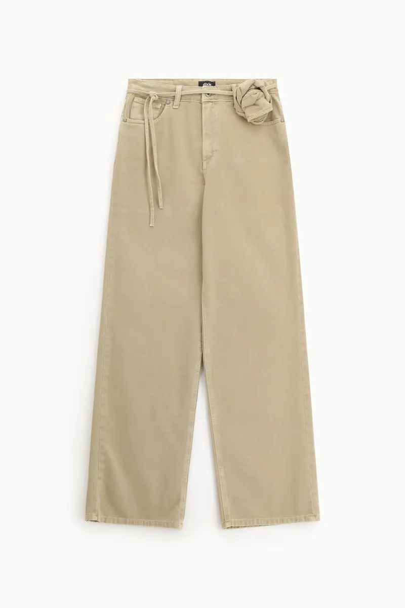 Pantaloni palazzo vita alta con cintura fiore