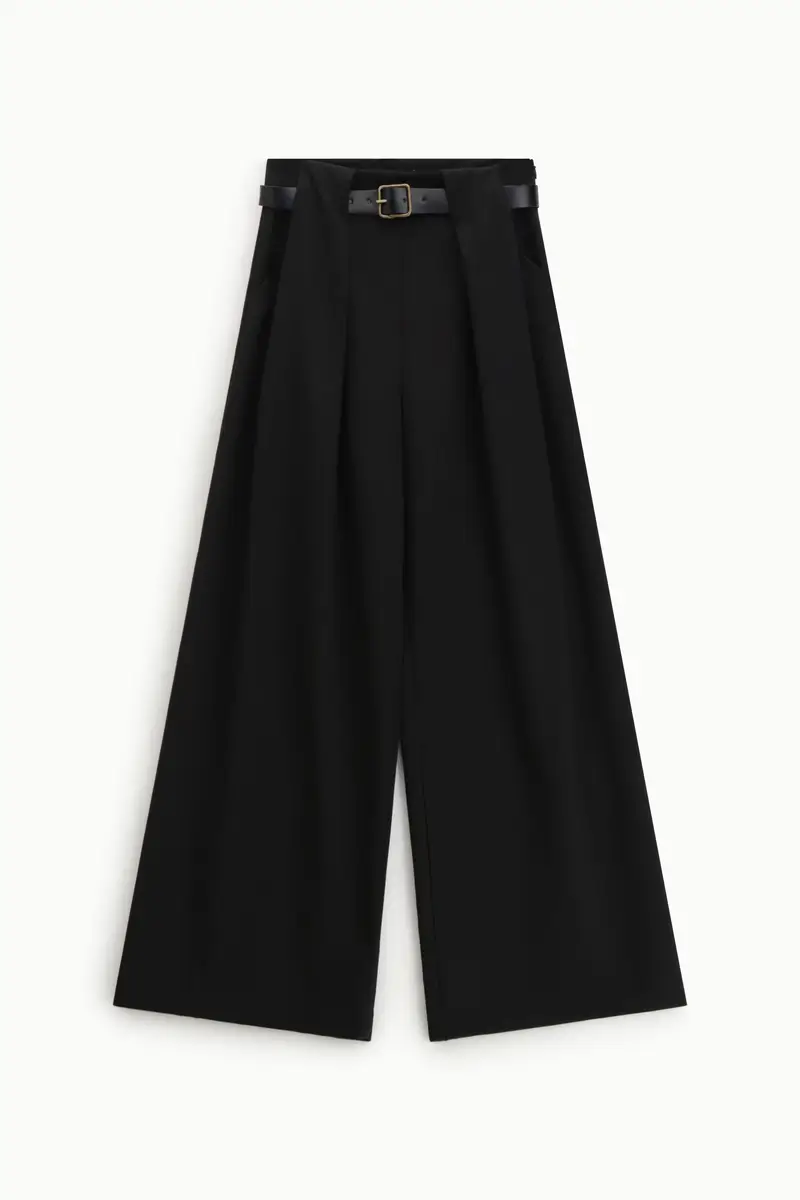 Pantaloni palazzo vita alta con cintura