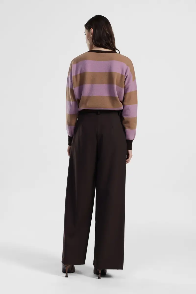 Pantaloni palazzo vita alta con cintura miniatura 3