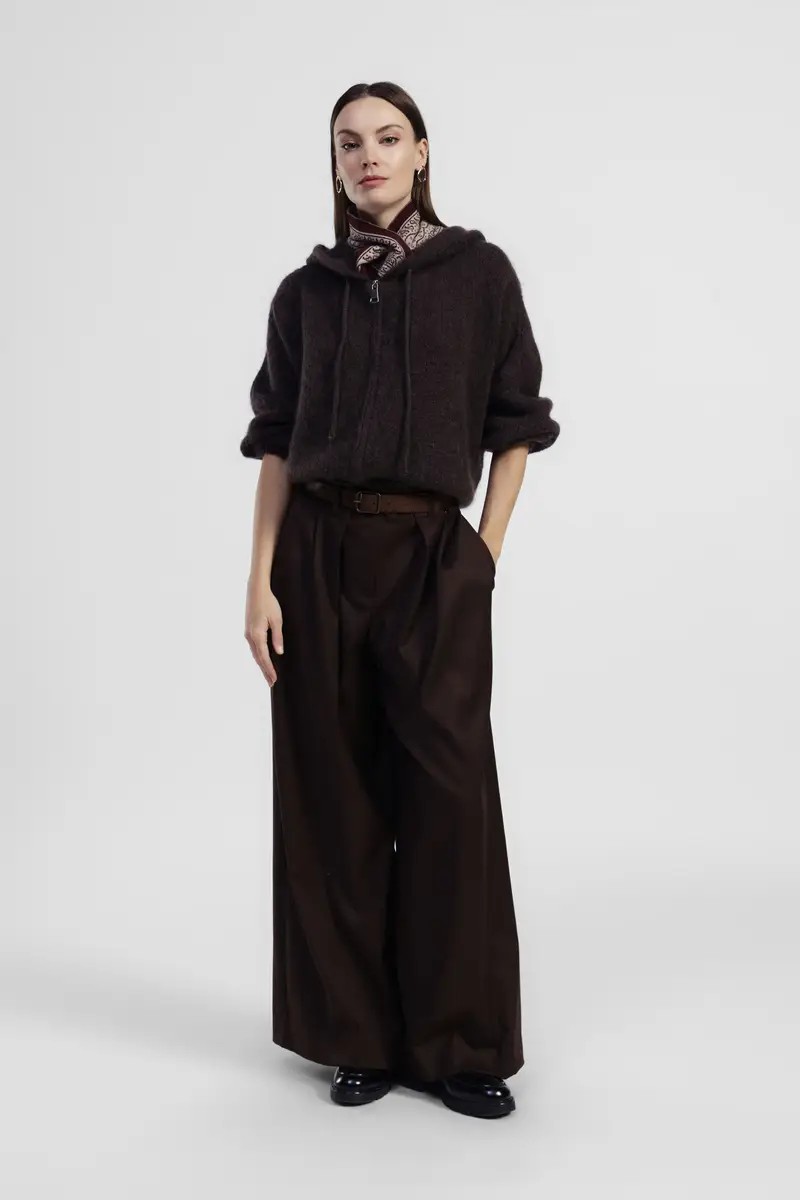 Pantaloni palazzo vita alta con cintura miniatura 2