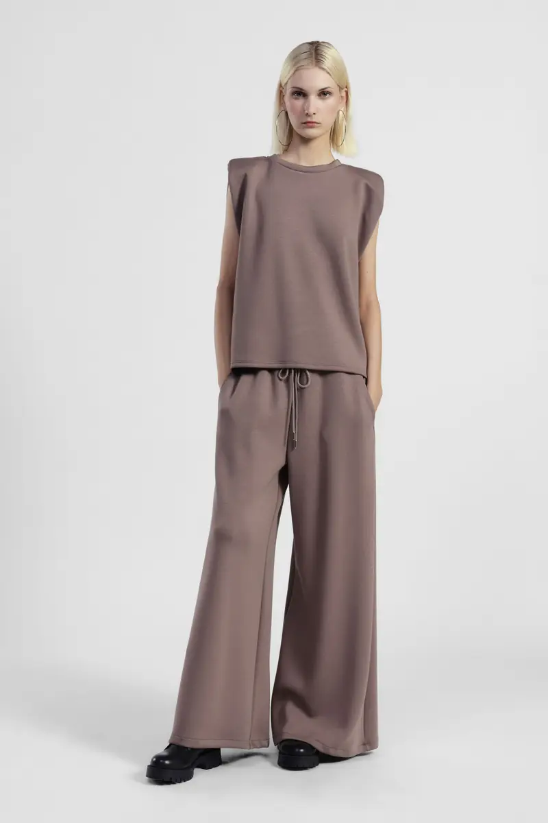 Pantaloni palazzo vita alta con coulisse e tasche miniatura 2