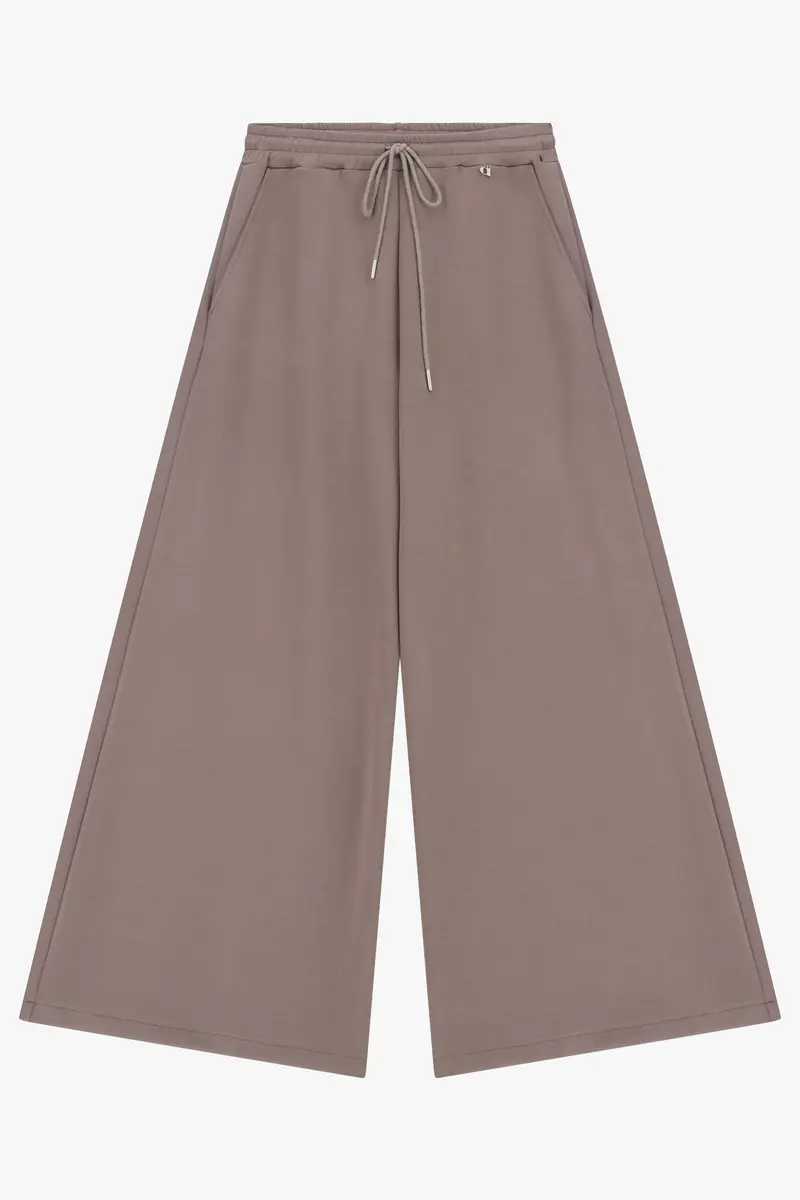 Pantaloni palazzo vita alta con coulisse e tasche