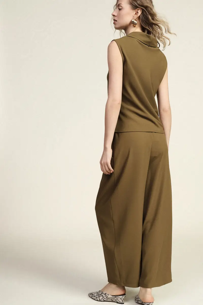 Pantaloni palazzo vita alta con coulisse e tasche miniatura 3