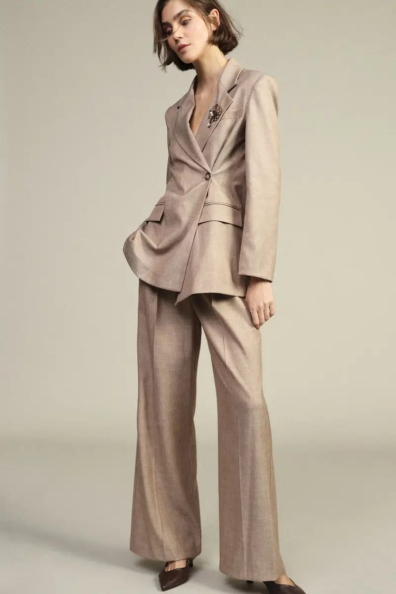 Pantaloni palazzo vita alta con pieghe miniatura 2