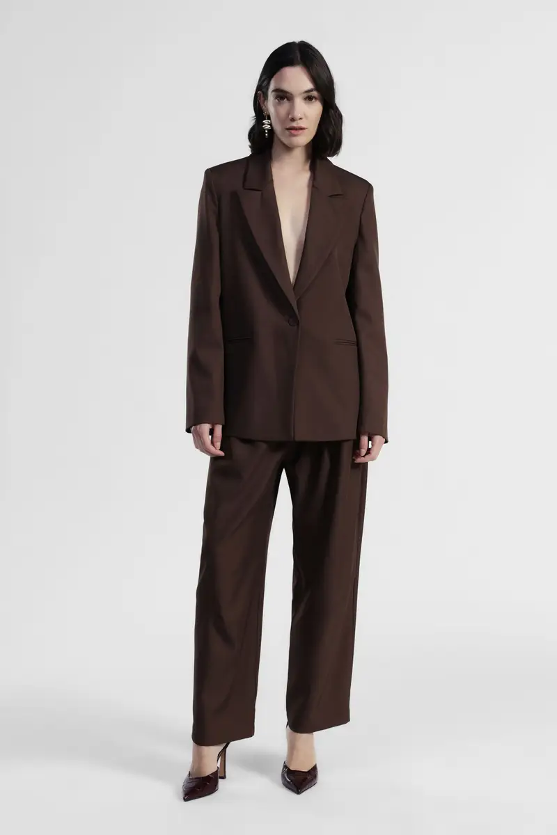 Pantaloni palazzo vita alta con pince frontali miniatura 2