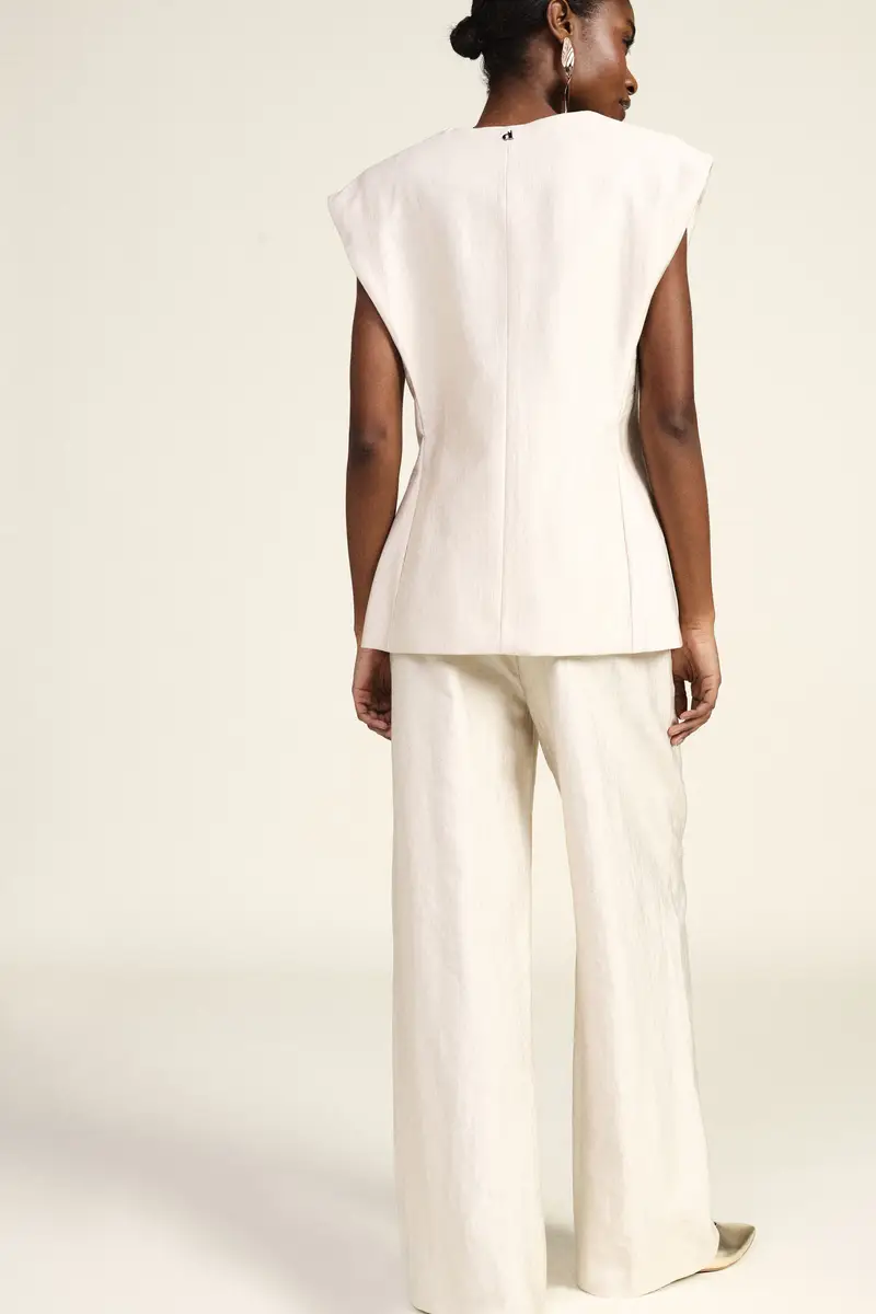 Pantaloni palazzo vita alta con pince frontali miniatura 3