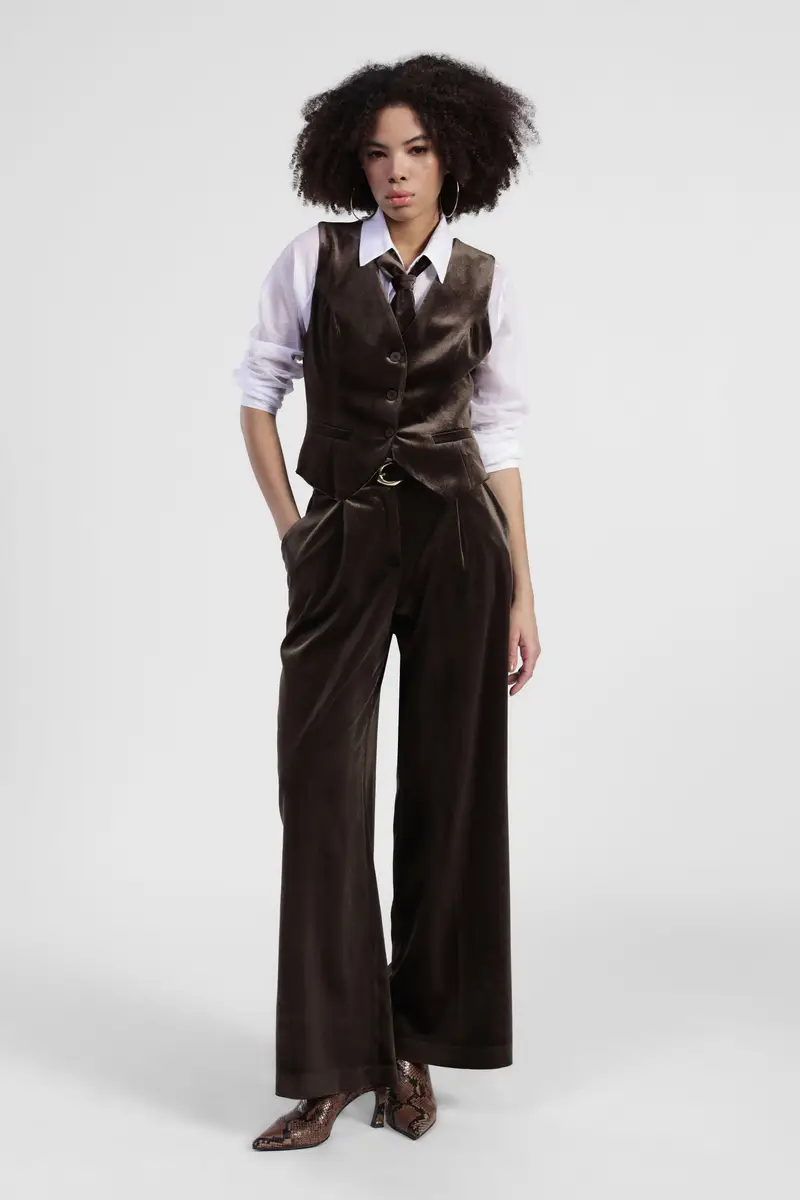 Pantaloni palazzo vita alta con pince miniatura 2