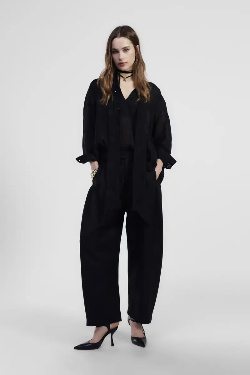 Pantaloni palazzo vita alta pinces miniatura 2