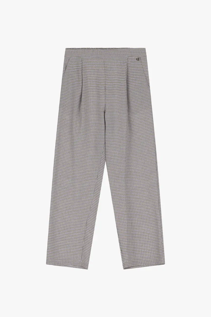 Pantaloni pide-de-poule cropped a vita alta