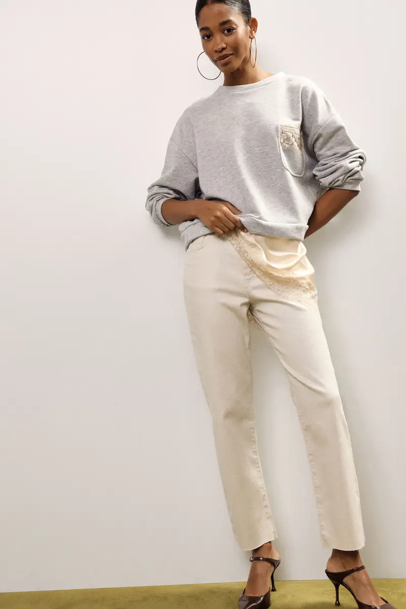 Pantaloni slim fit a cinque tasche vita media miniatura 2