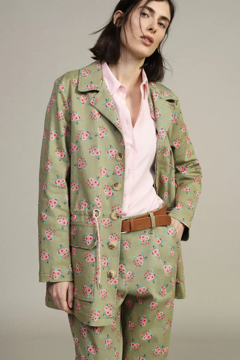 Parka stampa floreale con tasche applicate miniatura 2