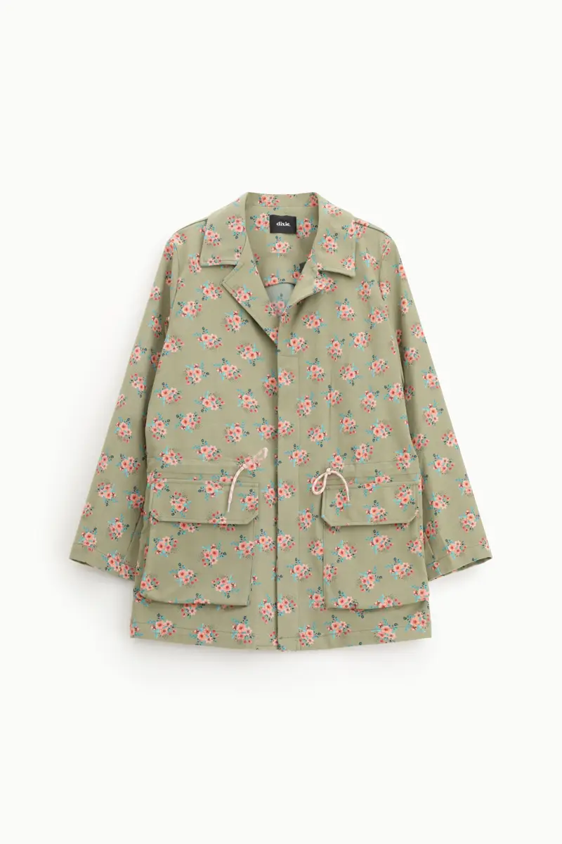 Parka stampa floreale con tasche applicate