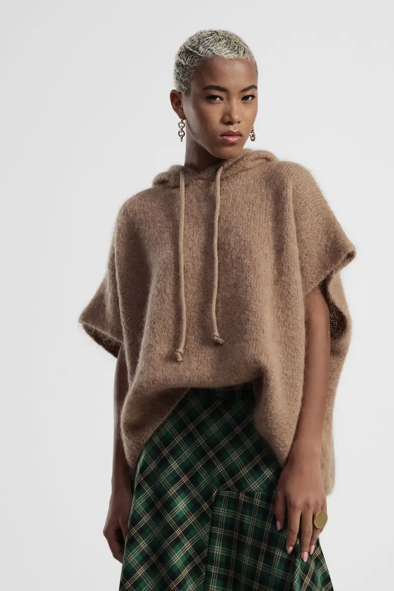 Poncho maglia con cappuccio e coulisse miniatura 2