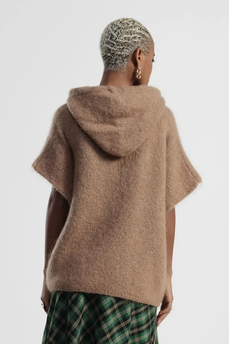 Poncho maglia con cappuccio e coulisse miniatura 3