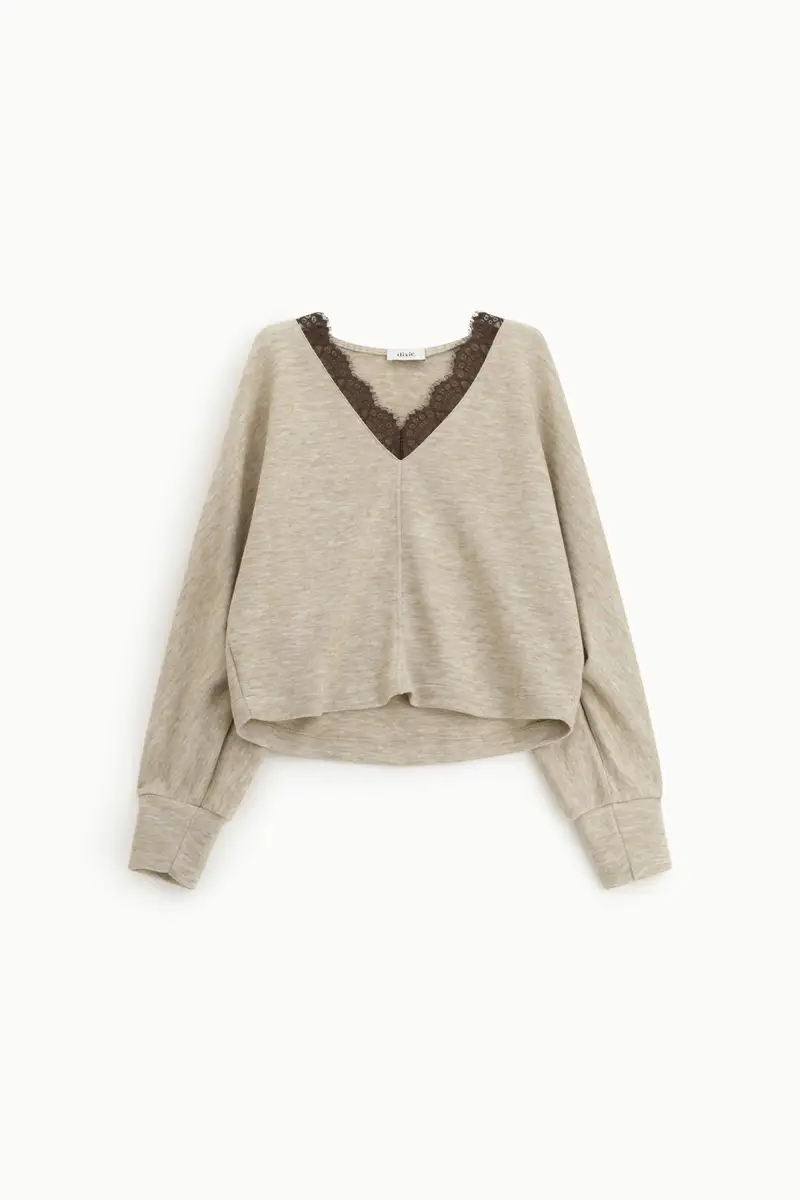 Pullover scollo a v con inserti in pizzo