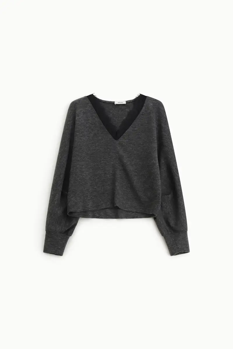 Pullover scollo a v con inserti in pizzo