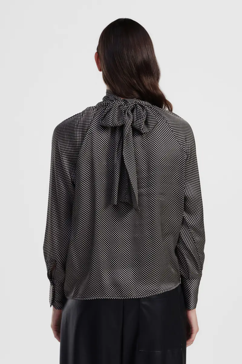 Shirt a pois con maniche lunghe e collo alto arricciato miniatura 3