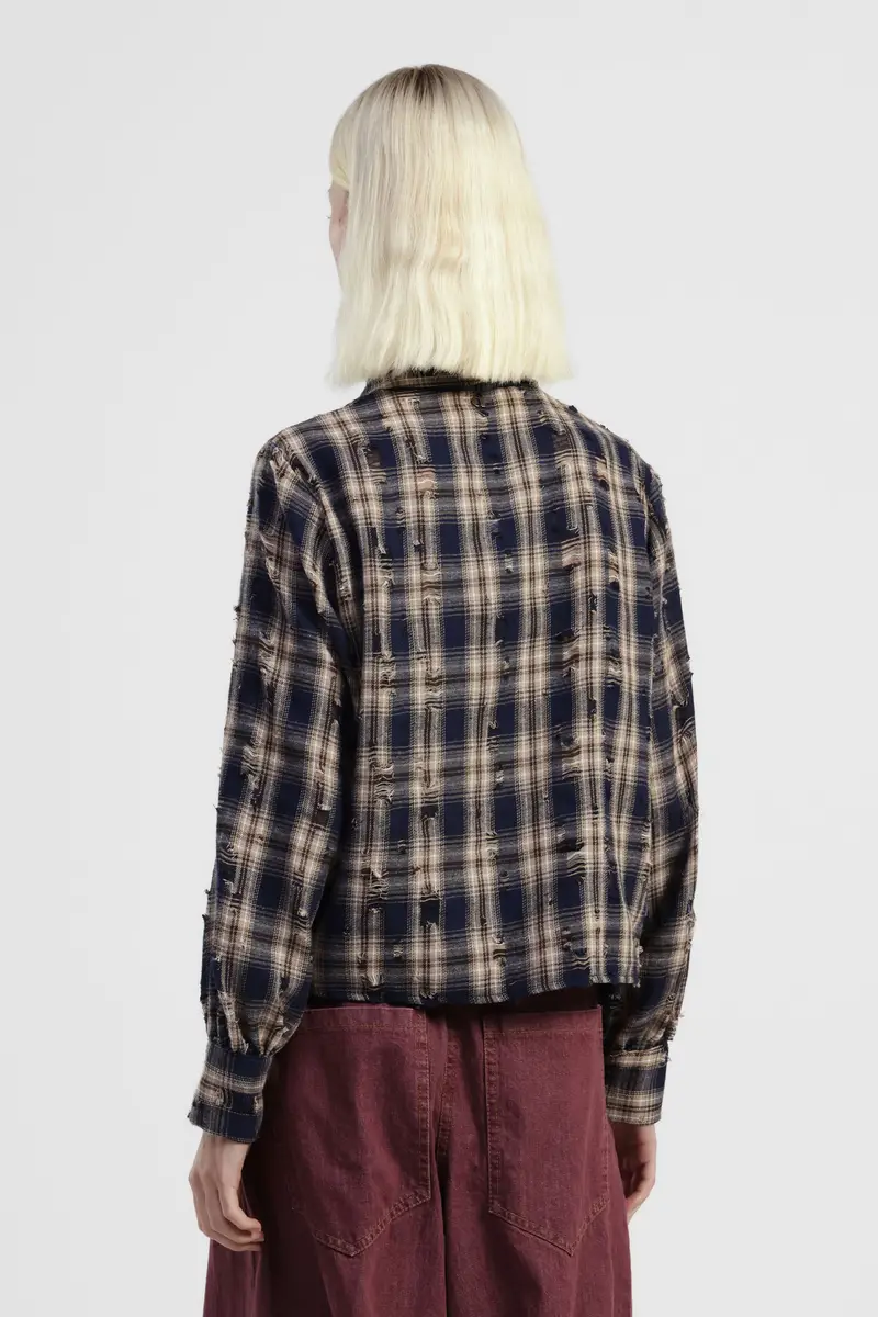 Shirt a quadri con colletto classico e orlo sfrangiato miniatura 3