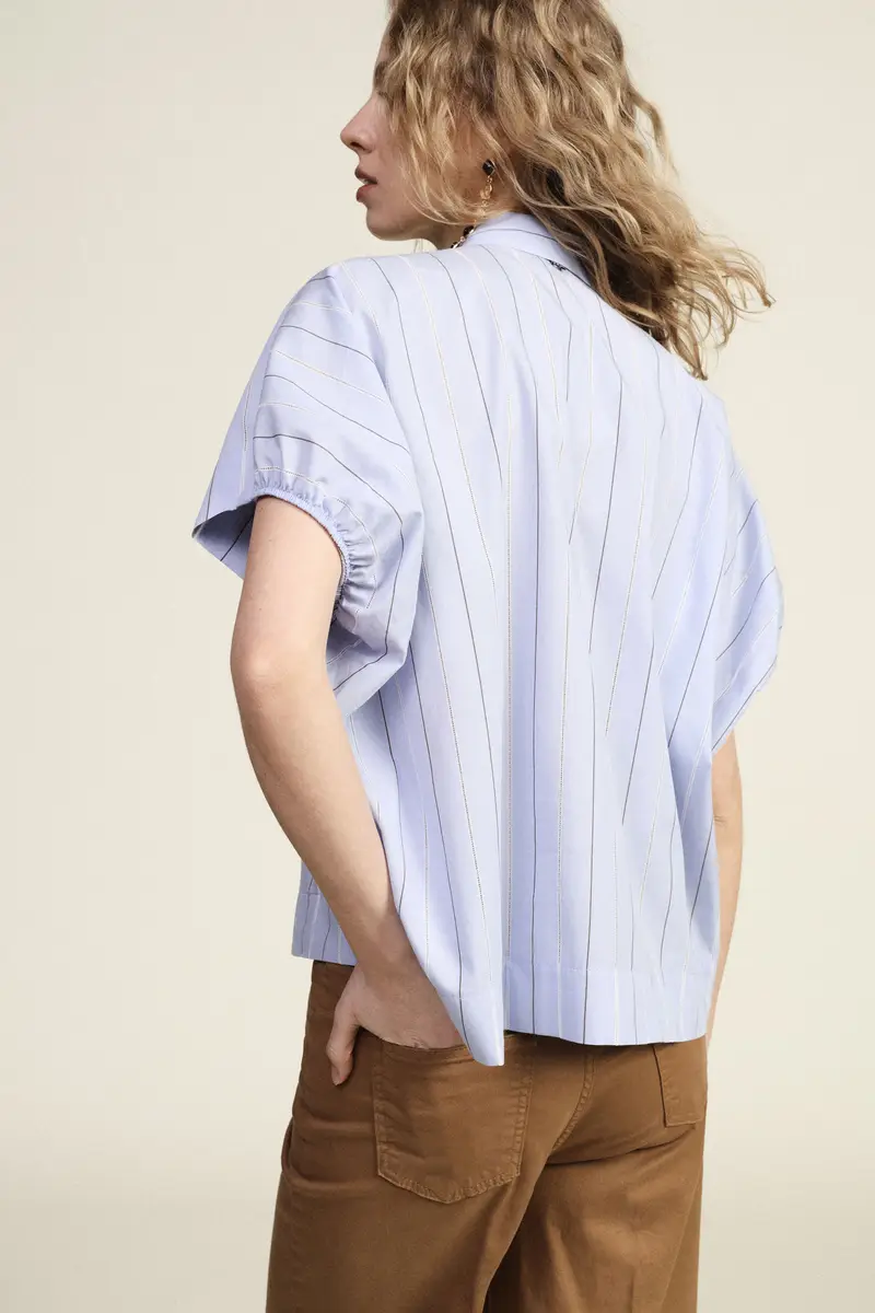 Shirt a righe con collo classico e maniche corte miniatura 3