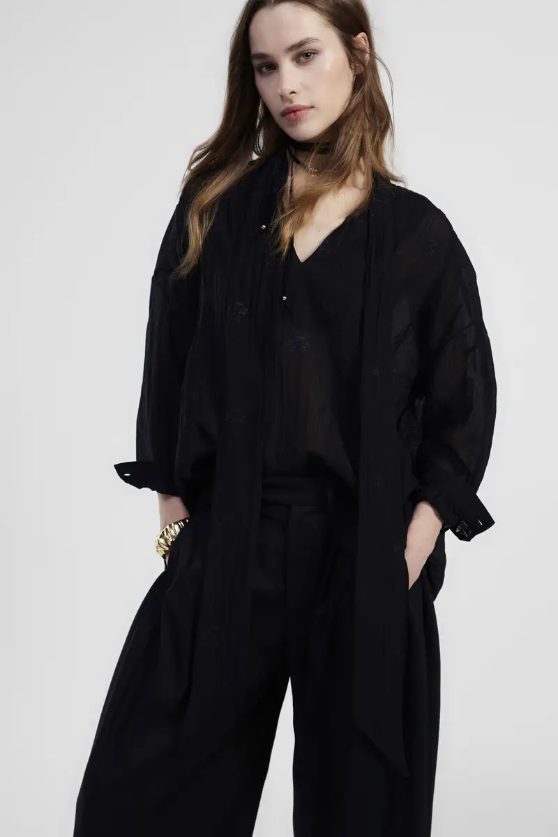 Shirt ampia con fiocco e maniche lunghe miniatura 2