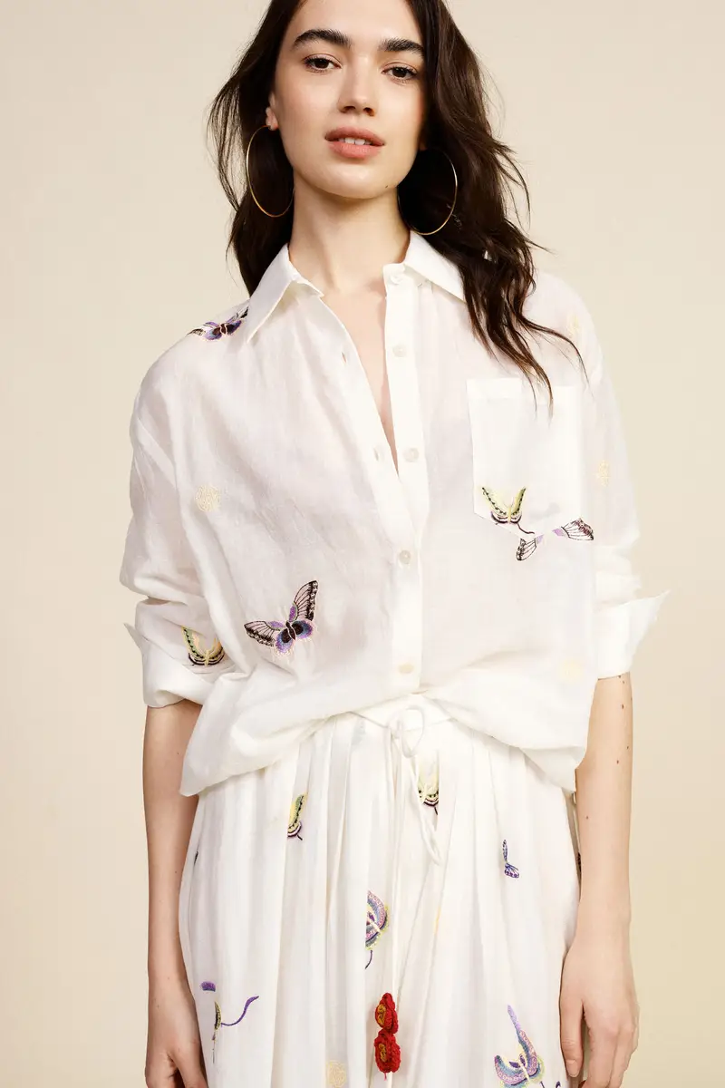 Shirt ampia con stampa farfalle e taschino miniatura 2