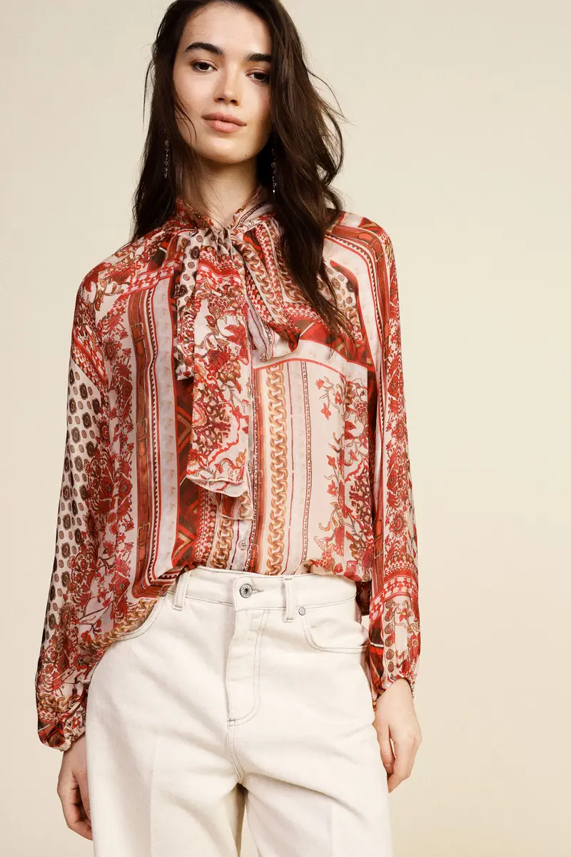 Shirt ampia fantasia stampa con fiocco frontale miniatura 2