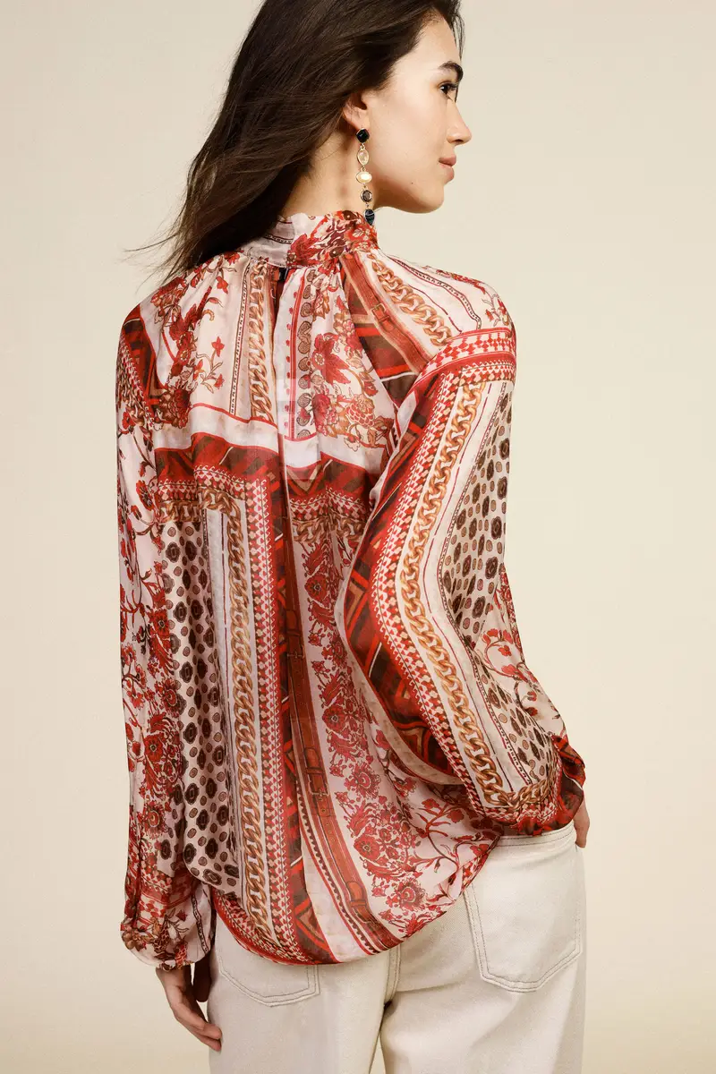 Shirt ampia fantasia stampa con fiocco frontale miniatura 3