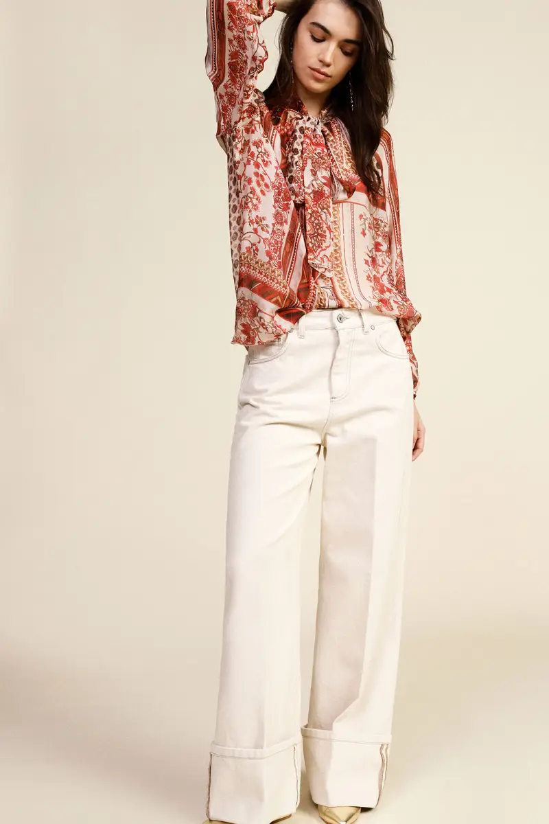 Shirt ampia fantasia stampa con fiocco frontale miniatura 4