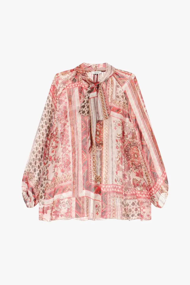 Shirt ampia fantasia stampa con fiocco frontale