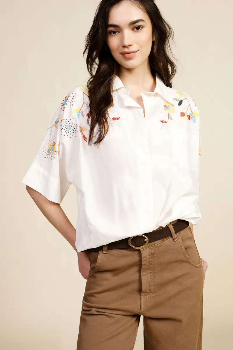 Shirt ampia ricamo floreale manica corta miniatura 2