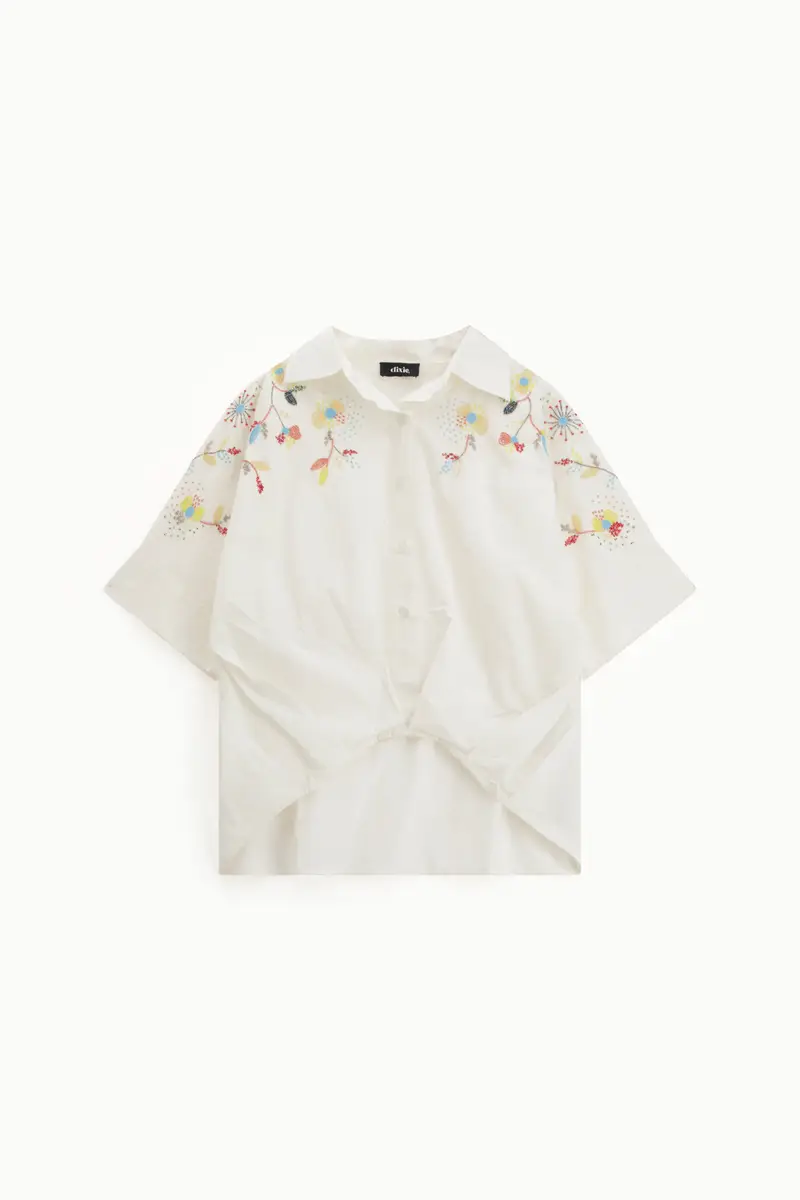Shirt ampia ricamo floreale manica corta