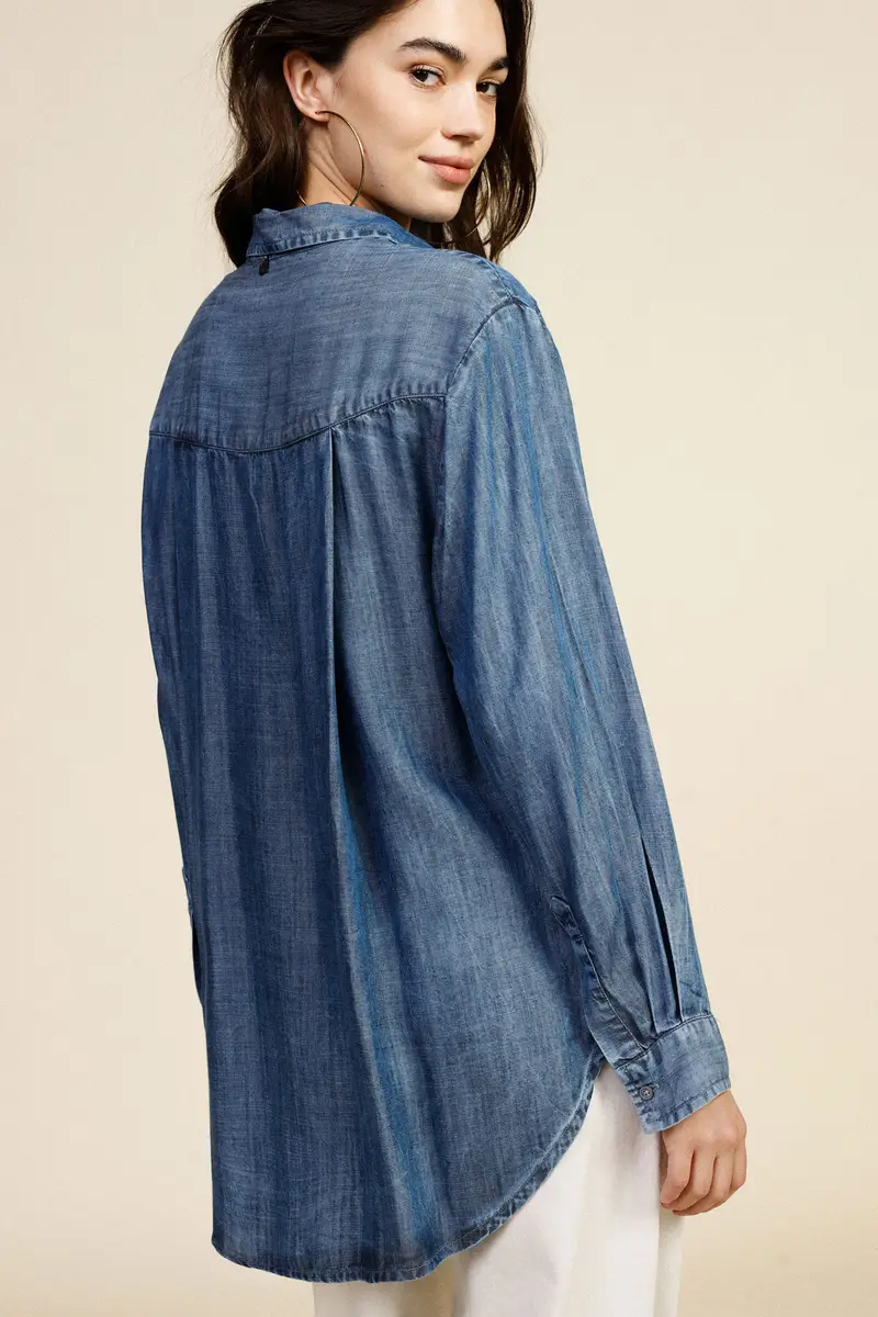 Shirt con ricamo floreale davanti e collo classico miniatura 3