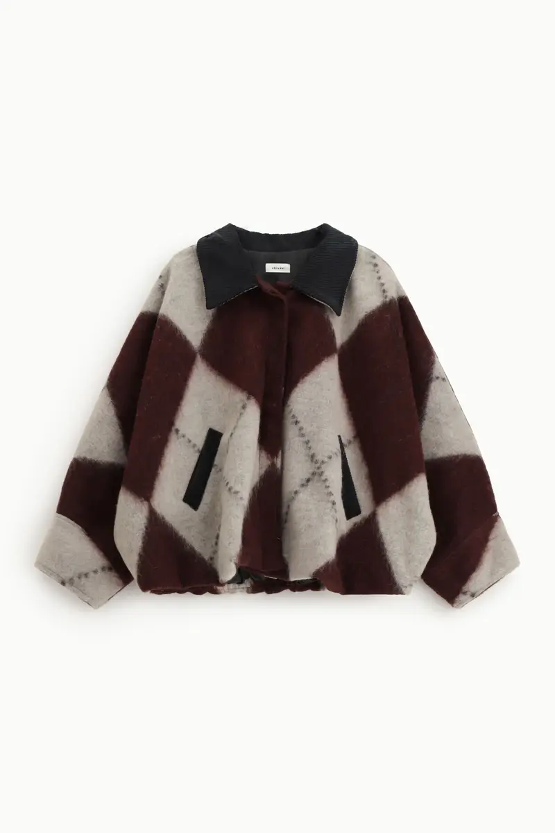 Shirt jacket stampa maxi rombi con collo a contrasto