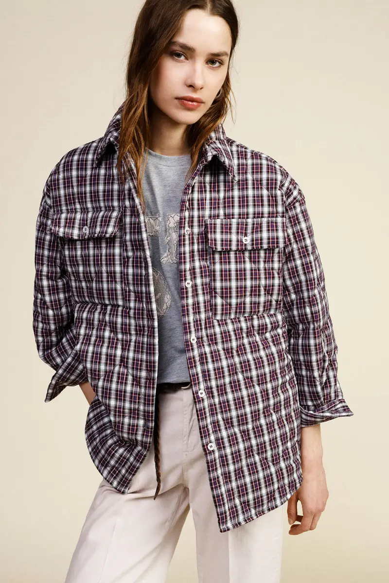Shirt jacket trapuntata stampa a quadri tasche frontali miniatura 2