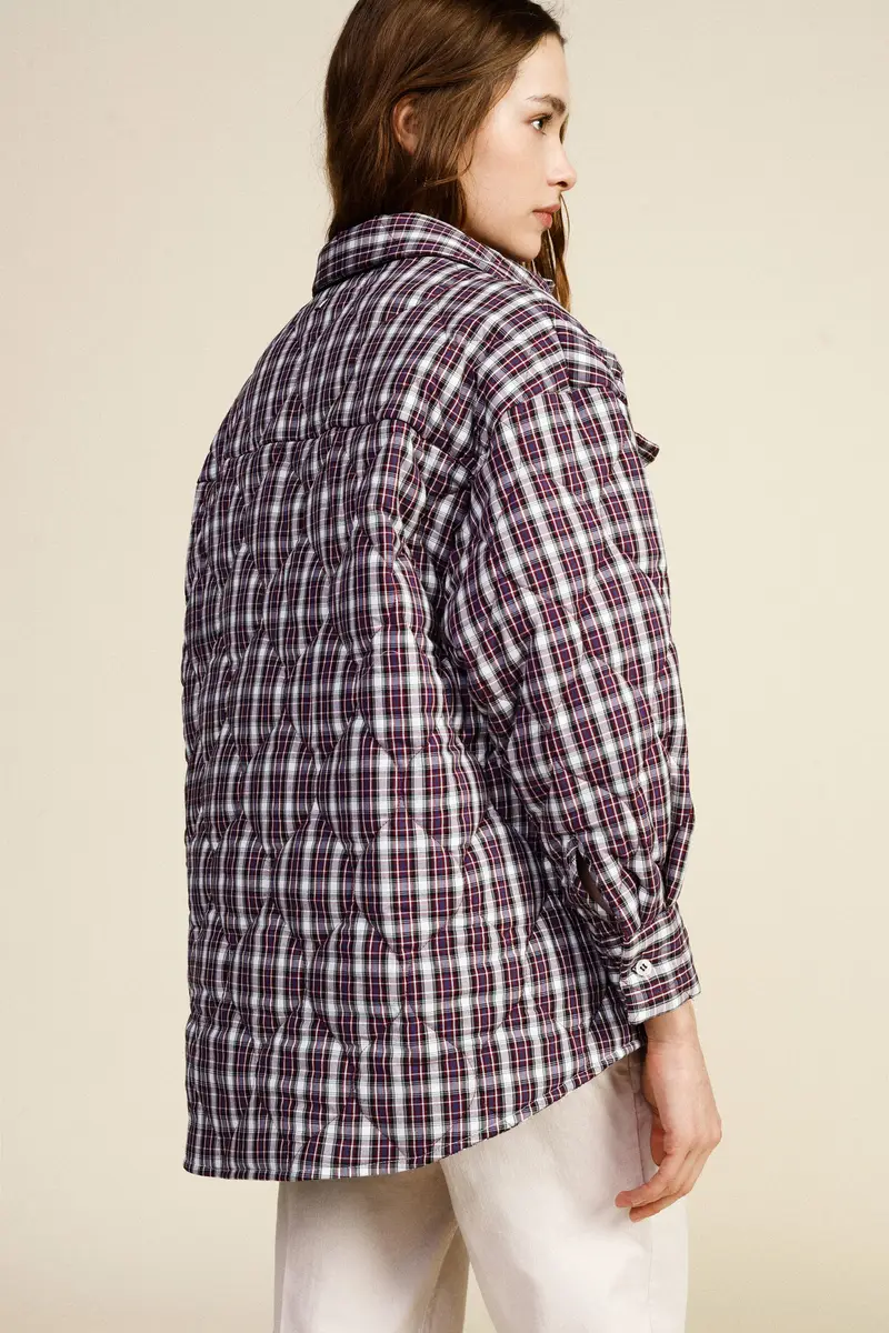 Shirt jacket trapuntata stampa a quadri tasche frontali miniatura 3