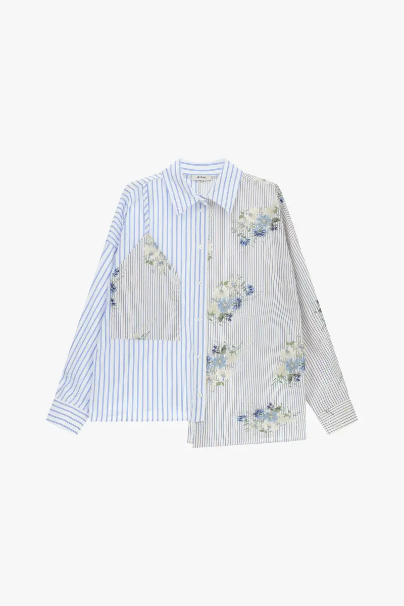 Shirt oversize a righe con stampa floreale