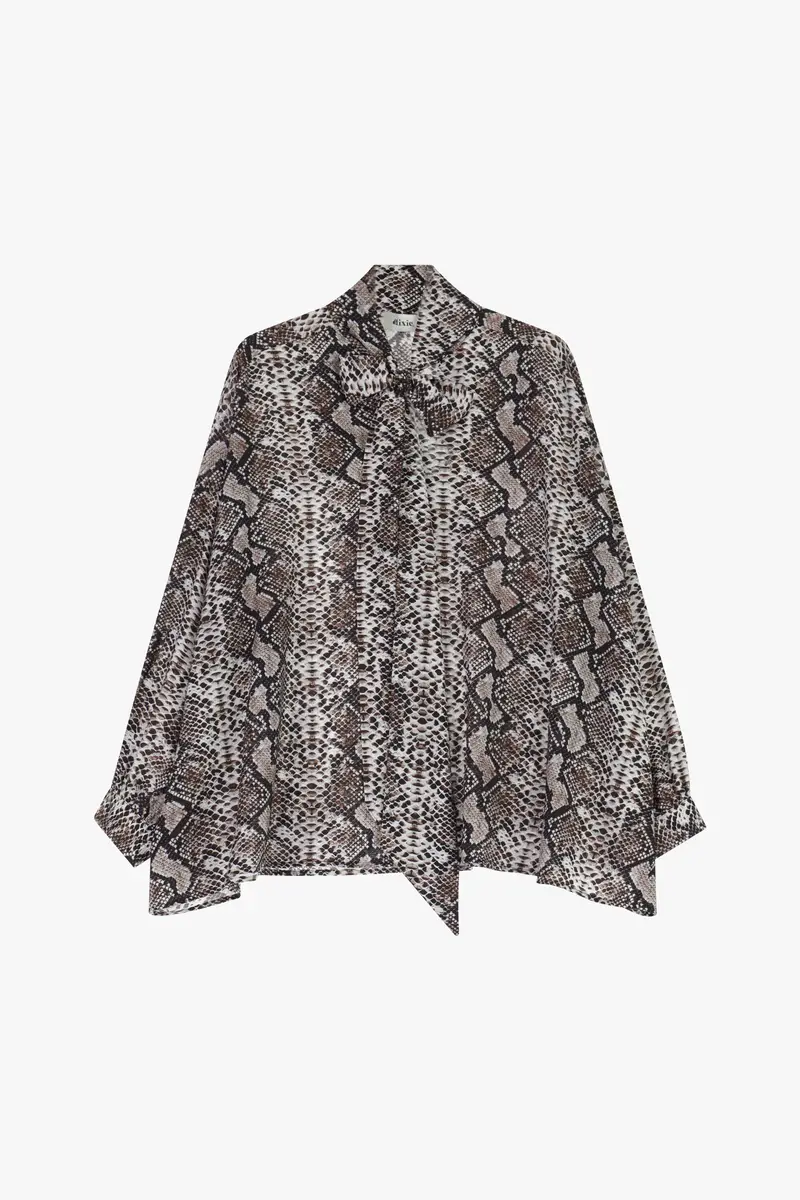 Shirt stampa pitone con fiocco e maniche lunghe