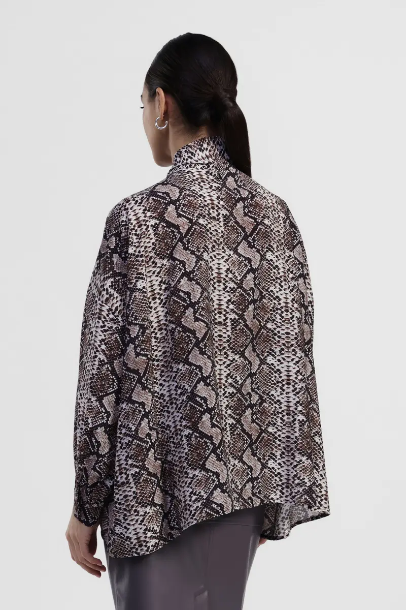 Shirt stampa pitone con fiocco e maniche lunghe miniatura 3