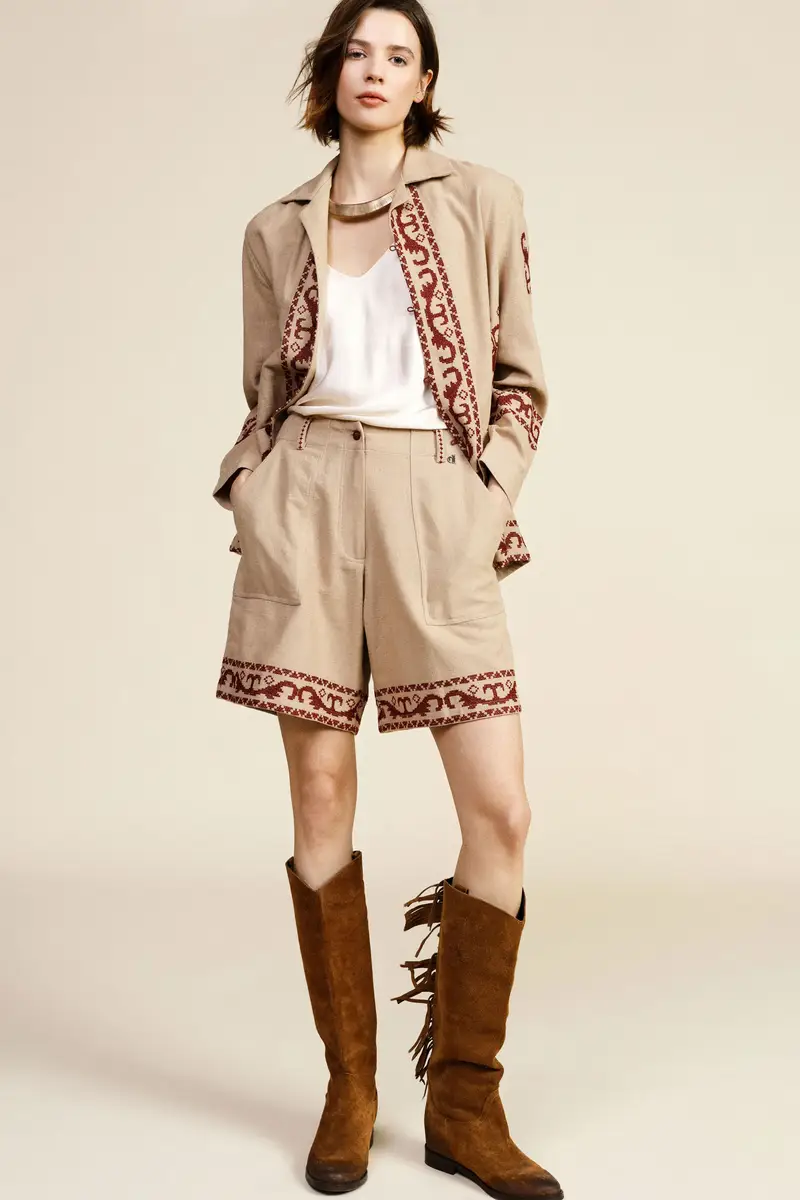 Shorts alla ginocchio con tasche frontali e bordi stampati miniatura 2